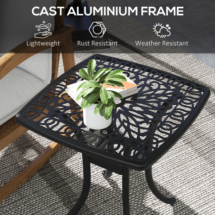 Cast Aluminium Square Bistro Table - Outdoor Side Table with Umbrella Hole, Garden Furniture - Perfect for Balcony & Poolside Lounging