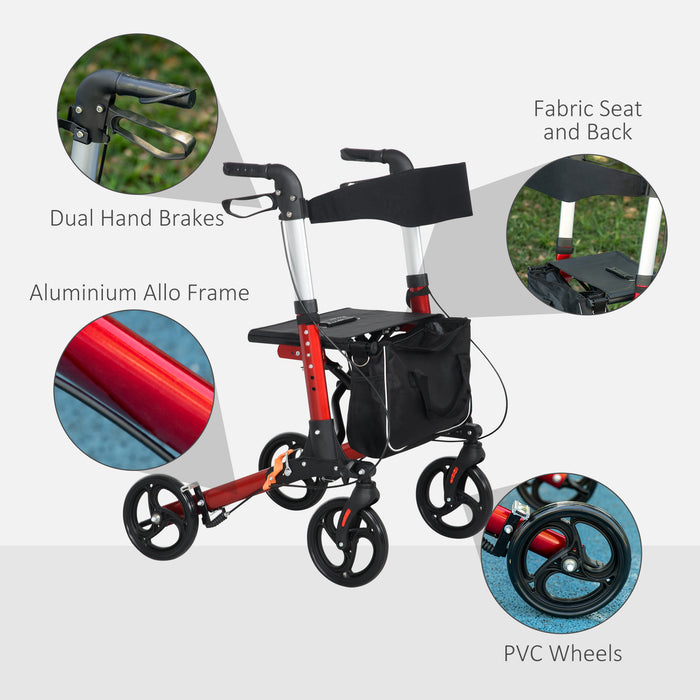 Lightweight 4-Wheeled Rollator Walker with Seat and Backrest - Adjustable Handle Height for Personalized Comfort - Ideal for Elderly and Adults Needing Mobility Assistance