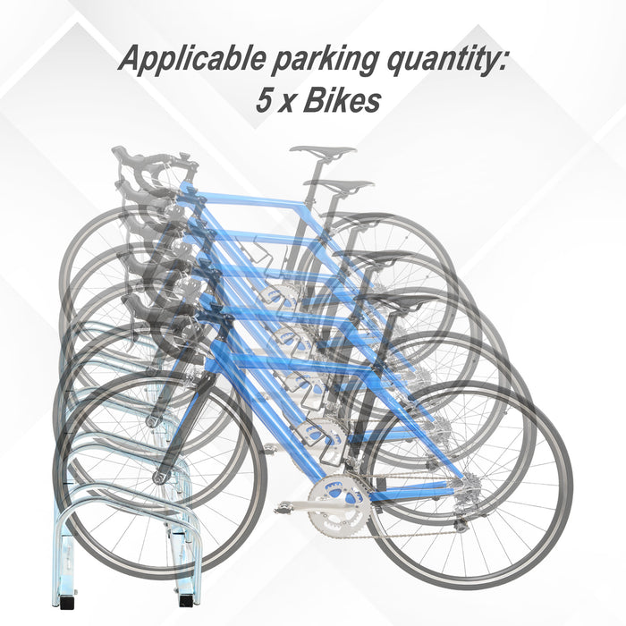 Bike Stand - Sturdy 5-Slot Silver Parking Rack for Floor or Wall Mounting, Secure Bicycle Storage Solution - Ideal for Organizing Garage Space & Protecting Cycles