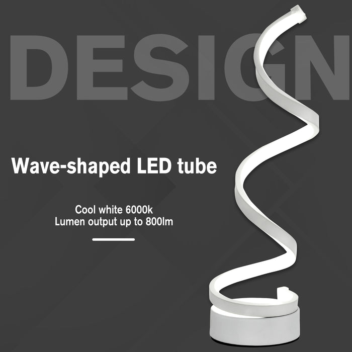 Wave-Form LED Desk Light with Circular Metal Stand - Contemporary Cool White 6000K Illumination for Living Spaces - Ideal for Bedrooms, Studies, Dining Areas, and Offices