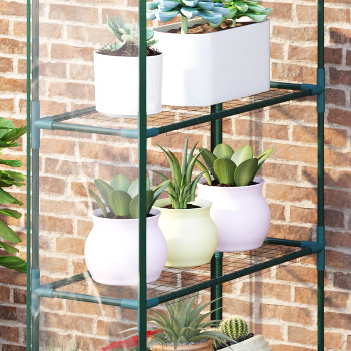 4-Tier 8-Shelf Walk-In Greenhouse - Transparent, Metal Frame, 143L x 73W x 195H cm - Ideal for Garden Plant Protection and Growth