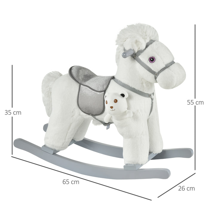 Plush Rocking Horse Toy for Toddlers - Soft Ride-On Rocker with Realistic Sounds, White - Ideal for Children 18-36 Months