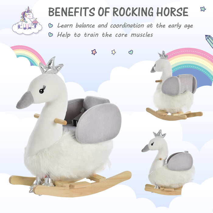 Plush Swan-Shaped Rocking Animal for Kids - Toddler Ride-On Toy with Realistic Sounds - Ideal for Ages 18-36 Months