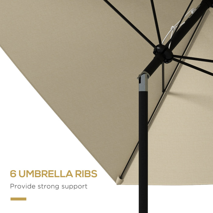 Rectangular Garden Parasol Umbrella, 2x3m - Crank & Push Button Tilt, 6-Rib Aluminium Structure, Cream White - Ideal Sun Shade for Outdoor Markets and Patios