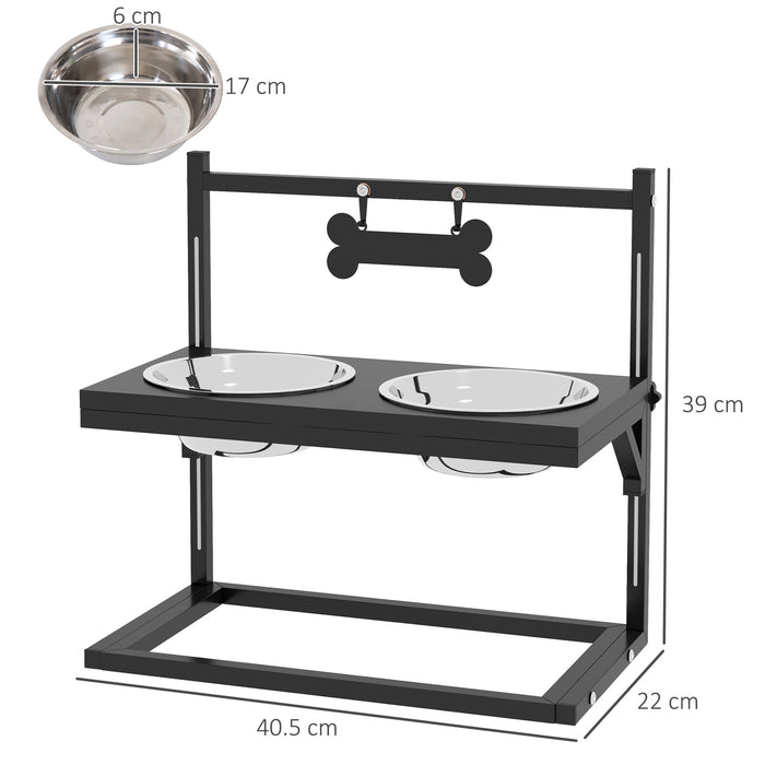 Elevated Pet Feeding Bowls with Stand - Adjustable Height for Small to Large Dogs, Sturdy Design - Black Comfort Dining Solution for Your Canine