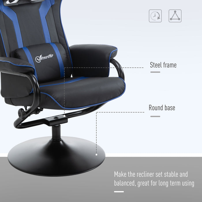 Racing Style Gaming Chair with Footrest Set - Ergonomic Video Game Recliner with Headrest and Lumbar Support, Blue - Ideal Comfort for Home Office Gamers