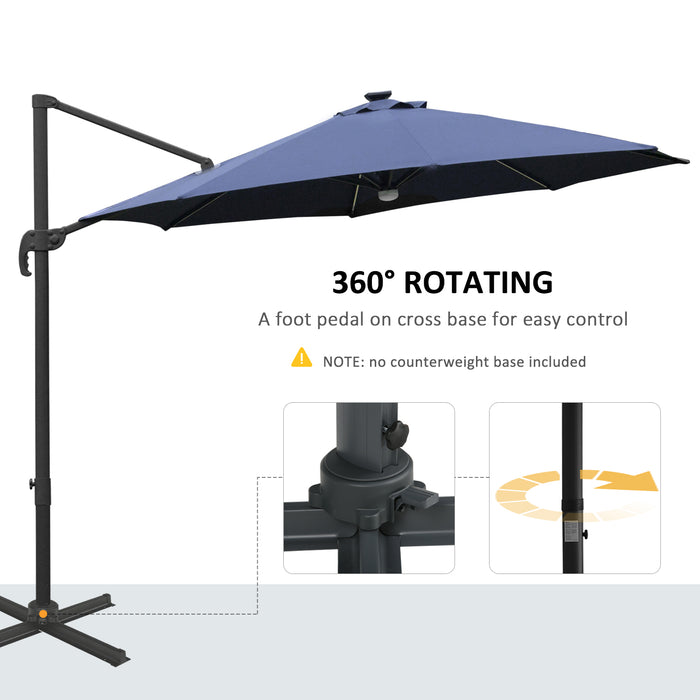 Cantilever Roma Parasol Umbrella with Solar LED Lights - Outdoor Patio Sunshade, 360° Rotation, Cross Base - Ideal for Garden Leisure and Entertaining