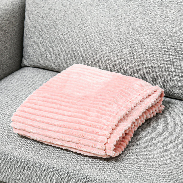 Fluffy Flannel Fleece Throw - Warm Striped Reversible Bedspread, Single Size 152 x 128cm - Ideal for Travel & Cozy Comfort at Home