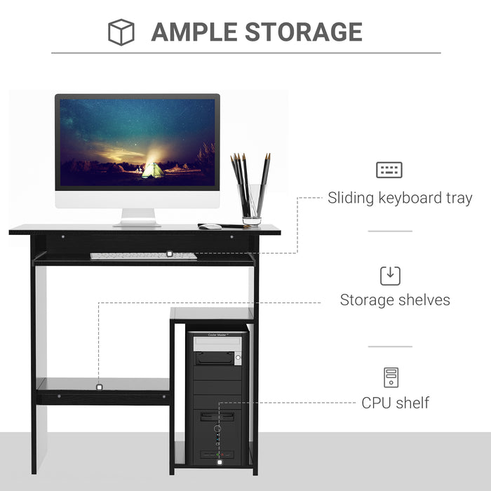 Compact Wooden Computer Desk with Keyboard Tray - Space-Saving Storage Shelf, Modern Corner Table Design - Ideal for Home Office, Gaming, and Study, Black Finish