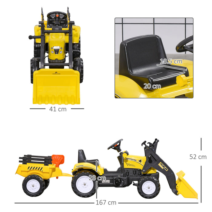 Pedal-Powered Go-Kart Excavator for Kids - Bright Yellow Digger Cart with Functional Front Loader - Outdoor Sandbox Play and Construction Fun