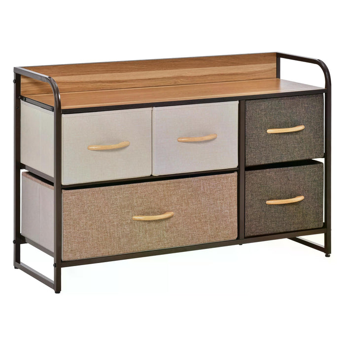 Linen Fabric 5-Drawer Dresser - Bedroom Hallway Storage Organizer with Sturdy Steel Frame & Wooden Top - Elegant Tower Unit for Home Organization