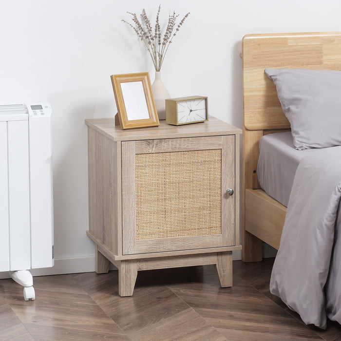 Bedside Table with Rattan Design - Elegant Nightstand with Storage Cupboard for Bedroom and Living Room Essentials - Chic Side Table for Easy Organization and Style in Natural Finish