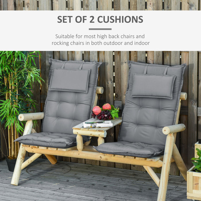 High Back Padded Patio Chair Cushions with Pillow - Set of 2, Durable Outdoor Seating Comfort, 20x50x9cm - Ideal for Home and Garden Relaxation in Dark Grey