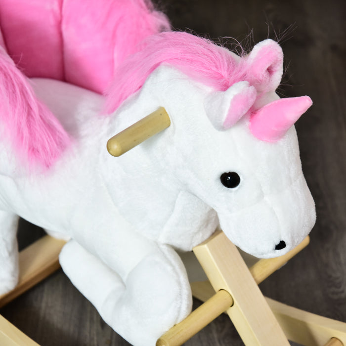 Unicorn Rocking Horse - Plush Wooden Riding Toy with Musical Features - Ideal for Children's Playtime and Development