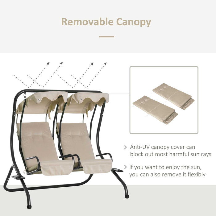 2-Seater Swing Chair with Cushions - Modern Dual Seating Outdoor Lounge Chair with Removable Canopy - Perfect for Patio Relaxation and Comfort in Beige