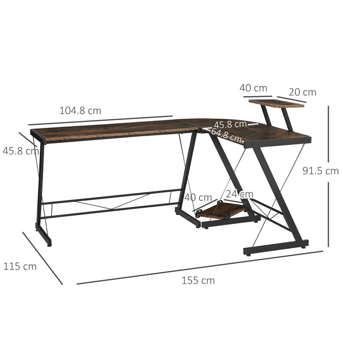 L-Shaped Office Desk with Round Corner - Spacious Gaming Table Workstation & CPU Stand - Ideal for Home Office with Storage Shelf Needs