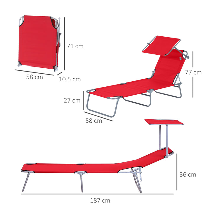 Outdoor Folding Sun Lounger with Adjustable Awning - Reclining Beach and Patio Sleeping Chair - Ideal for Sunbathing and Relaxing Outdoors