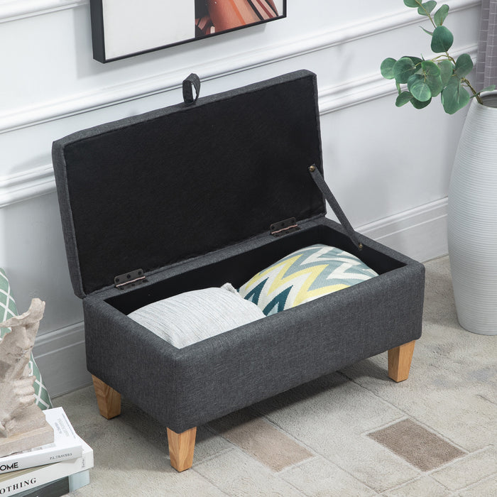 Linen Upholstered Ottoman with Storage - Padded Footstool, Rubberwood Legs, Multipurpose Toy Box, Shoe Bench - Perfect for Bedroom Seating & Organization