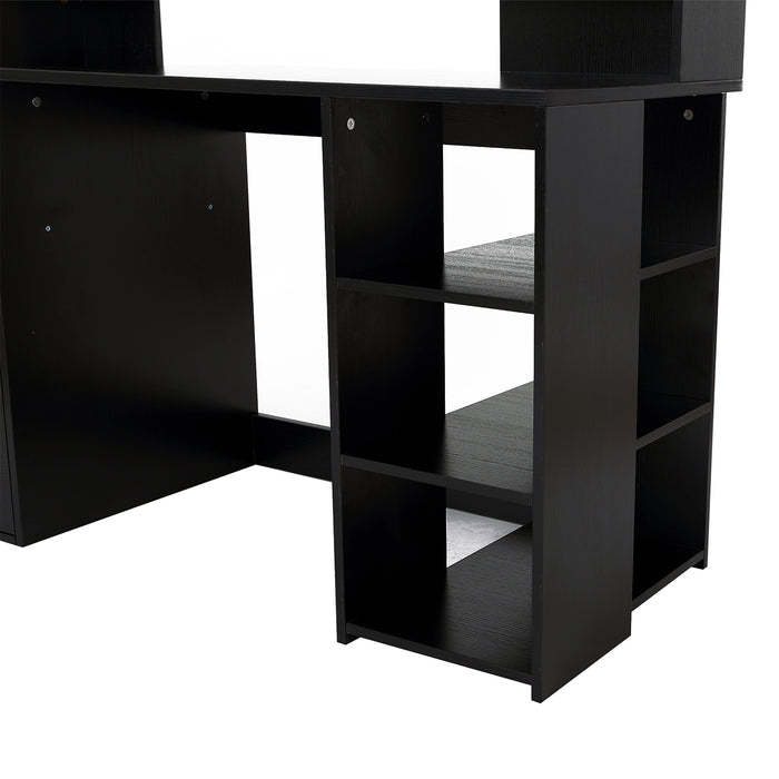 Modern PC Workstation with Printer Shelf - Home Office Computer Desk with Storage Drawer and Shelves - Efficient Writing Table for Professionals and Students