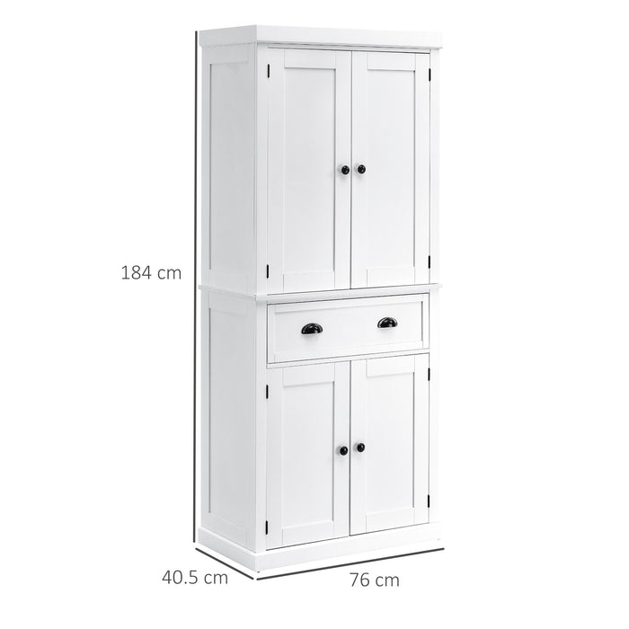 Colonial Style Freestanding Pantry Cabinet - Spacious Kitchen Storage Cupboard, 76x40.5x184 cm, Elegant White - Ideal for Home Organization and Food Storage