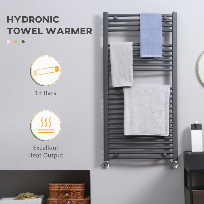 Hydronic Heated Towel Rail - 600x1200mm Central Heating Bathroom Ladder Radiator, Grey - Ideal for Warm Fluffy Towels and Bathroom Heating