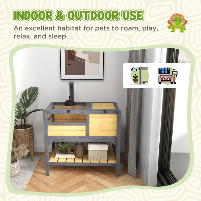 Tortoise Habitat Home - Wooden Enclosure with Shelter, Run Area, Basking Shelf & Lamp Holder - Ideal for Reptile Safety and Comfort