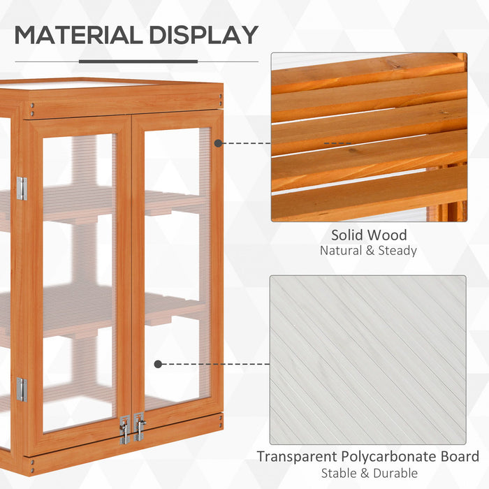 3-Tier Wooden Garden Greenhouse - Polycarbonate Cold Frame with Storage Shelves for Plant Growth - Ideal for Flowers, Seedling Protection & Garden Organization