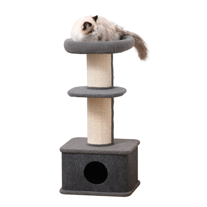 Cat Tree Kitten Tower - Multi-Level Activity Centre with Sisal Scratching Posts, Condo, Plush Perches, Grey - Ideal for Playful Cats and Kittens