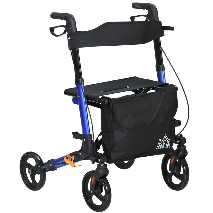 4-Wheel Rollator Walker with Seat - Folding Design, Adjustable Height, Dual Brakes & Cane Holder - Lightweight Aluminum Mobility Aid for Seniors and Adults