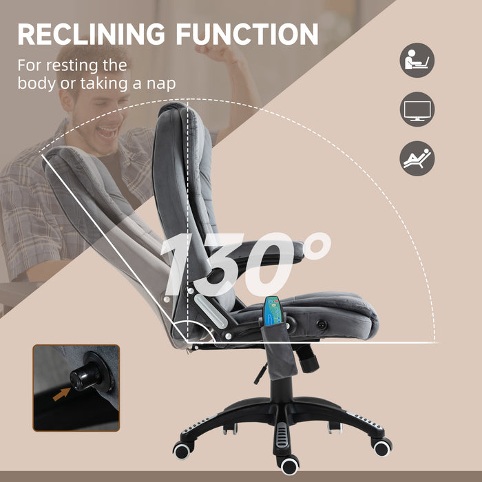 Ergonomic Heated Office Chair with Six-Point Massage Function - Plush Velvet Reclining Swivel Chair with 360-Degree Wheels, Grey - Ultimate Comfort for Home or Office Use