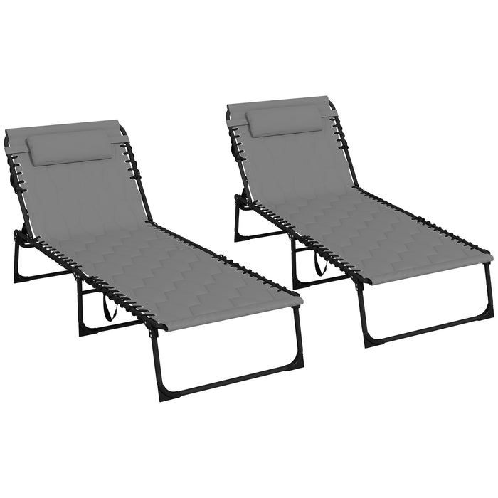 Outdoor Foldable Sun Lounger Set - 5-Level Reclining Back, Padded Seat with Side Pocket - Ideal for Patio Tanning and Poolside Relaxation