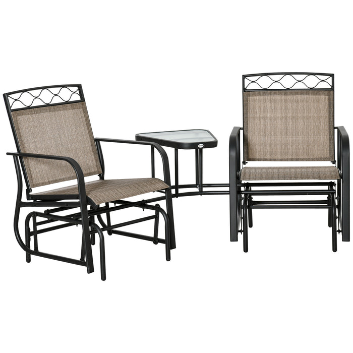 Double Patio Glider Rocking Chair with Center Table - 2-Person Seating, Tempered Glass Tabletop, Mesh Fabric - Ideal for Backyard and Garden Lounging