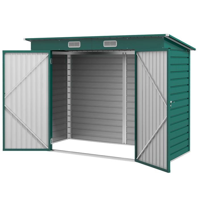 Galvanised 8x4 ft Garden Shed - Metal Outdoor Storage with Double Doors & Ventilation - Ideal for Tools and Lawn Equipment Shelter