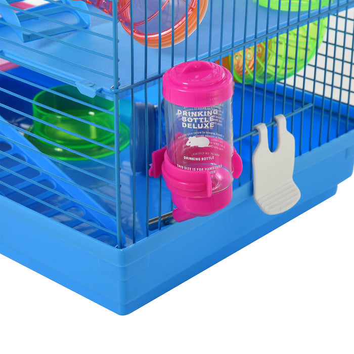 5-Tier Hamster Cage with Accessories - Exercise Wheels, Tunnel Tube, Water Bottle, Feeding Dishes, and Ladder Habitat - Perfect for Dwarf Mice and Small Rodents, Blue