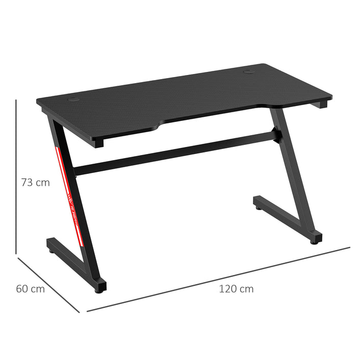 Z-Shaped Racing Style Gaming Desk 1.2m - Home Office Computer Table with Cable Management - Ideal for E-sports, Study, and Workstation Use in Black