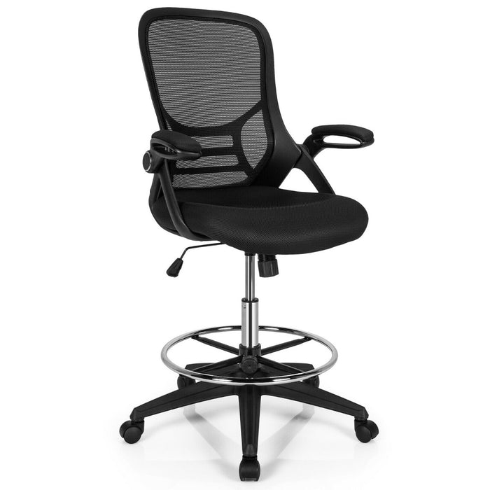 Mesh - Drafting Chair with Flip-up Armrests, Mid-Back Padding - Ideal for Designers and Architects