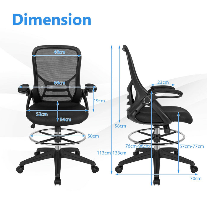 Mesh - Drafting Chair with Flip-up Armrests, Mid-Back Padding - Ideal for Designers and Architects