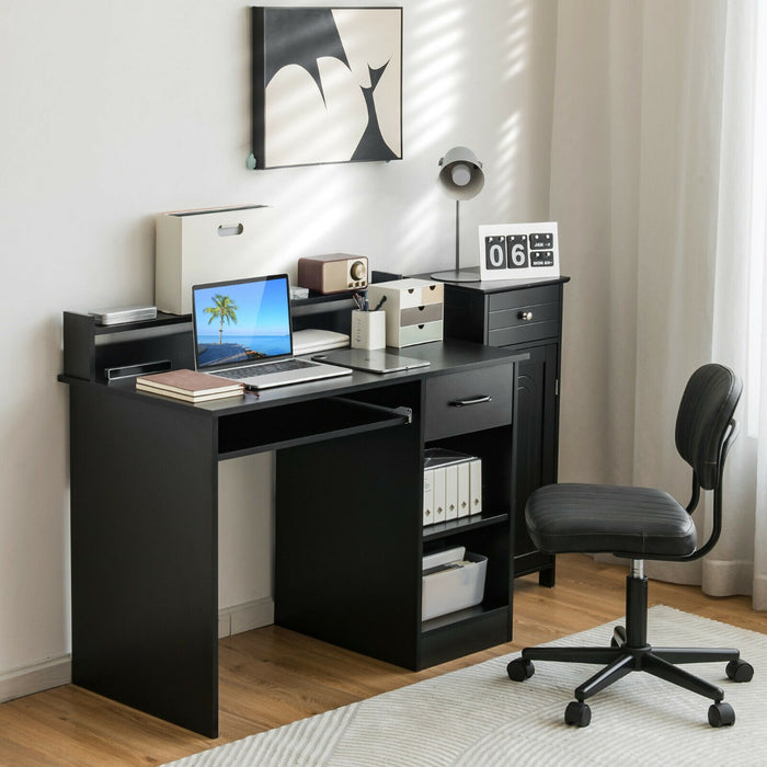 Black WoodDesk Model B26 - Study and Work Computer Desk with Keyboard Tray - Ideal for Students and Home office workers