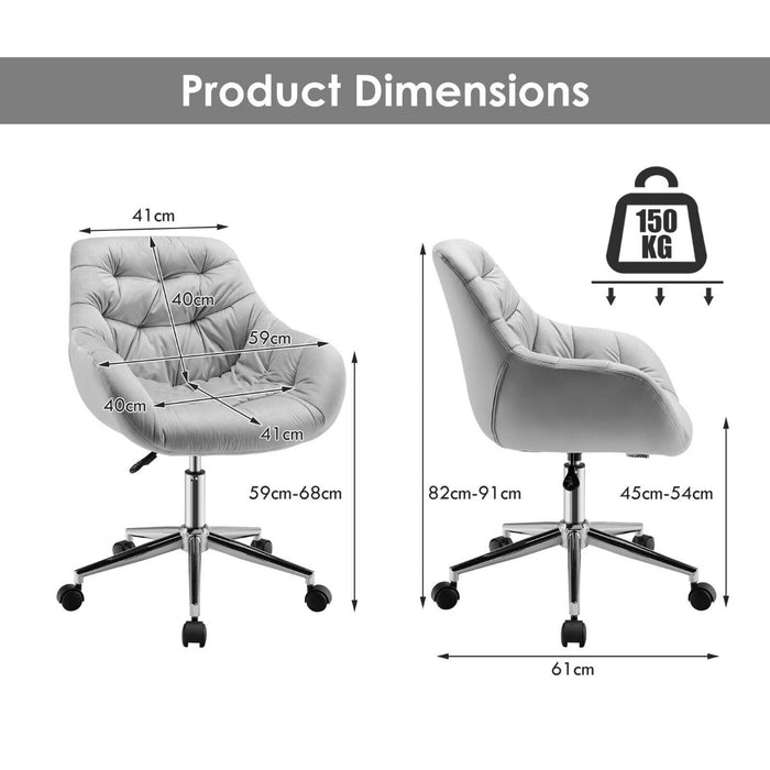 Velvet Leisure - Adjustable Armchair with Rolling Casters Ideal for Office Use - Comfort Seating Solution for Professionals in Grey