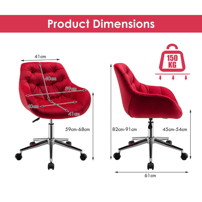 Velvet Leisure - Adjustable Armchair with Rolling Casters Ideal for Office Use - Comfort Seating Solution for Professionals in Grey