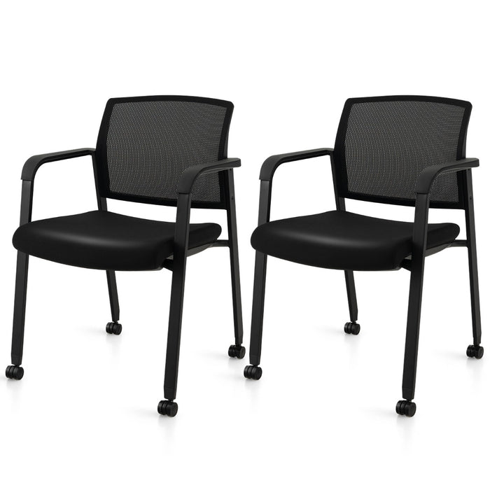 Set of 2 Waiting Room Chairs - Black, with Armrests and Easy-Move Wheels - Perfect for Office Reception Spaces
