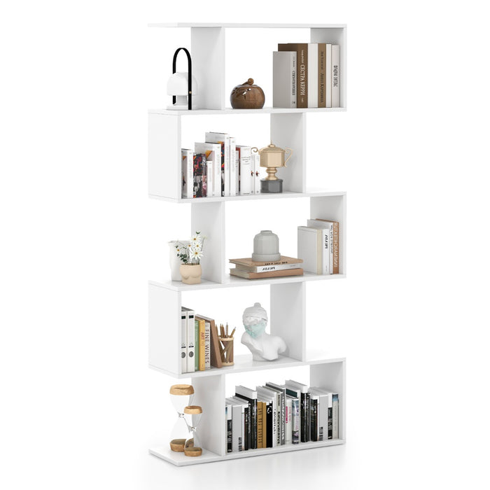 Geometric S-Shaped Bookcase - Anti-Toppling Feature, Suitable for Home Office, Living Room - Perfect for Minimalist White Interiors