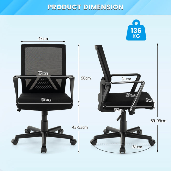 Ergonomic Desk Chair Model - Lumbar Support & Rocking Function in Black - Ideal for Office Workers Seeking Comfort and Better Posture