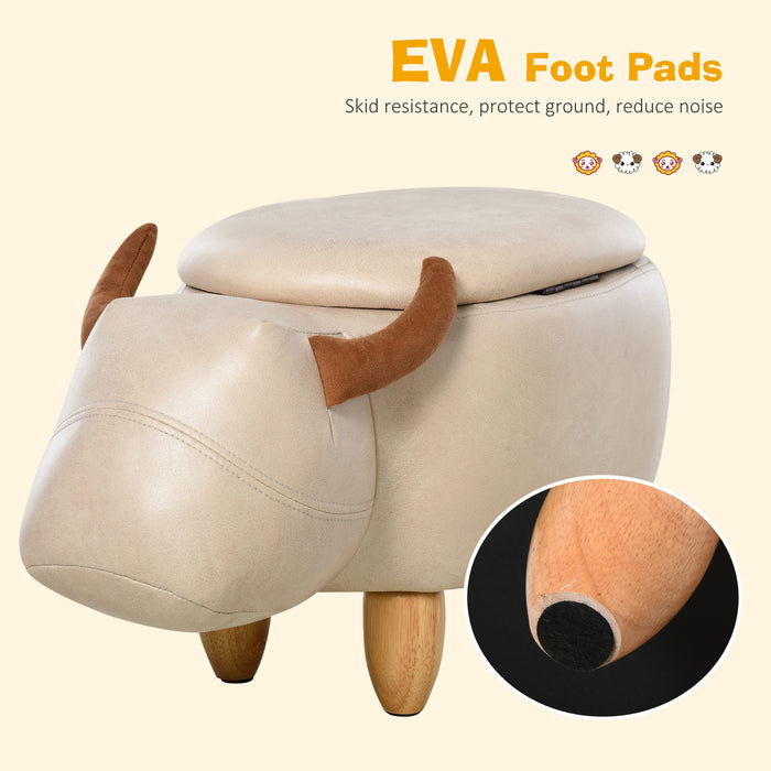 Buffalo-Shaped Storage Ottoman - Padded Lid, Wooden Frame Legs, Adorable Animal Design - Versatile Decoration and Footrest for Kids' Room