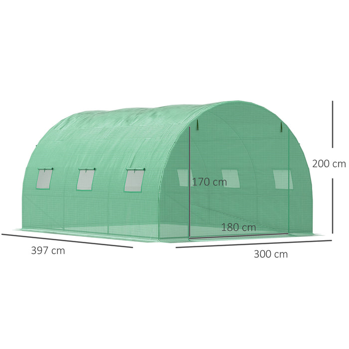 Walk-In Polytunnel Greenhouse - Durable PE Covered Outdoor Structure with 6 Ventilation Windows - Ideal for Garden Plant Growth, 4m x 3m x 2m, Green