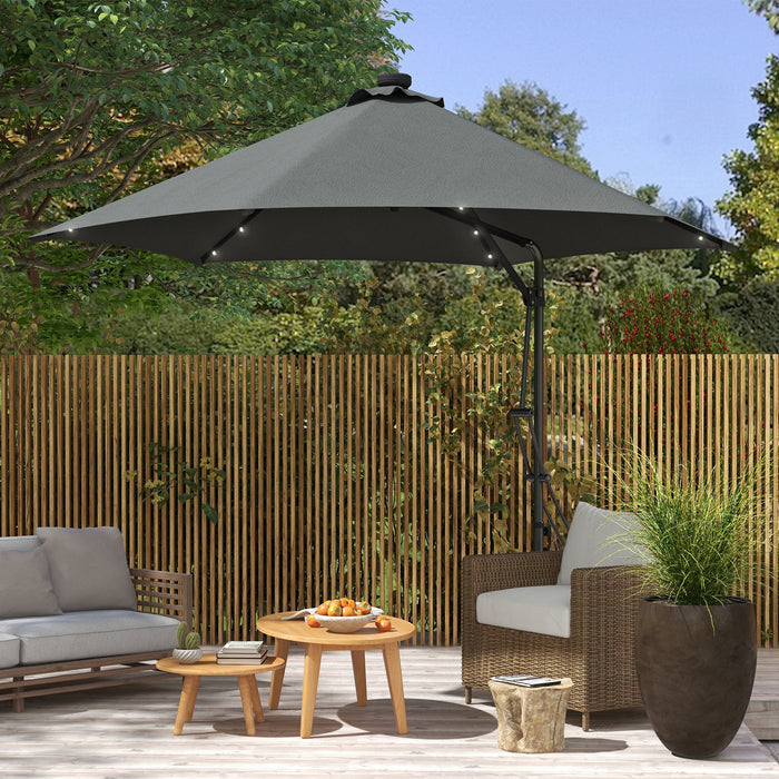 Cantilever 3m Solar LED Garden Umbrella - Waterproof with Cross Base, Dark Grey - Ideal for Outdoor Patio Shade and Ambiance