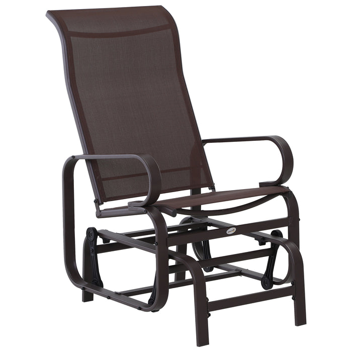 Outdoor Gliding Rocker - Sturdy Metal Frame Garden Swing Chair, Patio & Poolside Seating, Comfortable Brown Finish - Ideal for Relaxing in Backyard