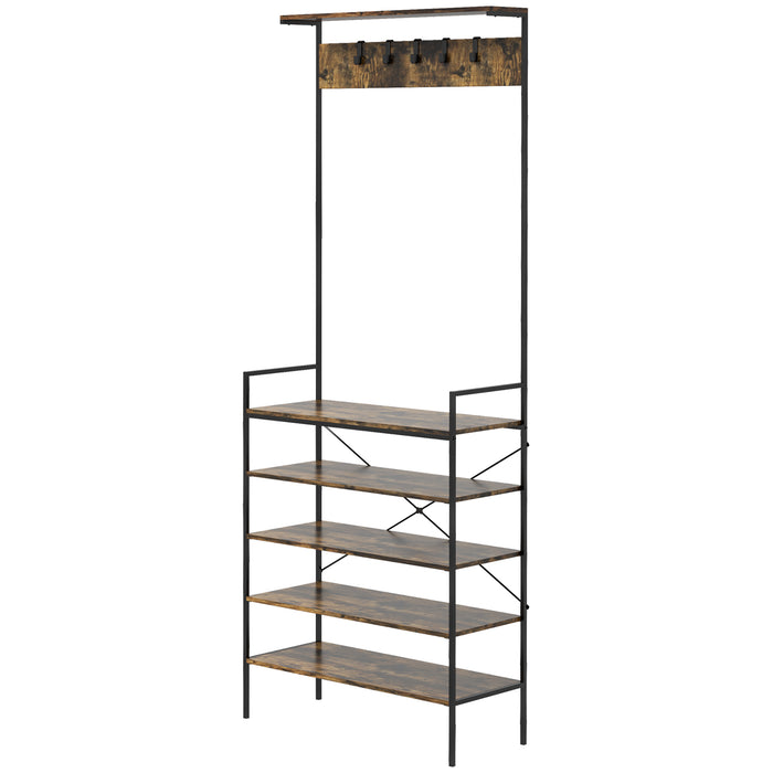 5-Tier Kitchen Bakers Rack with Microwave Stand - Versatile Coffee Bar Organizer with Shelving and Hooks - Space-Saving Dining Room Storage, Entryway Shoe Rack Feature