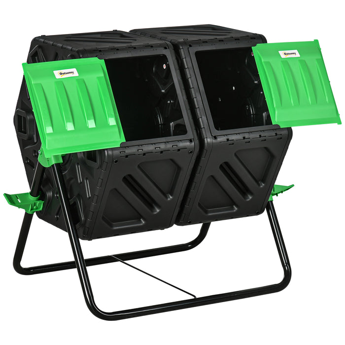 Dual Chamber 130L Rotating Composter - Garden Compost Bin with Aerating Openings and Sturdy Steel Legs - Ideal for Organic Waste Recycling & Soil Enrichment