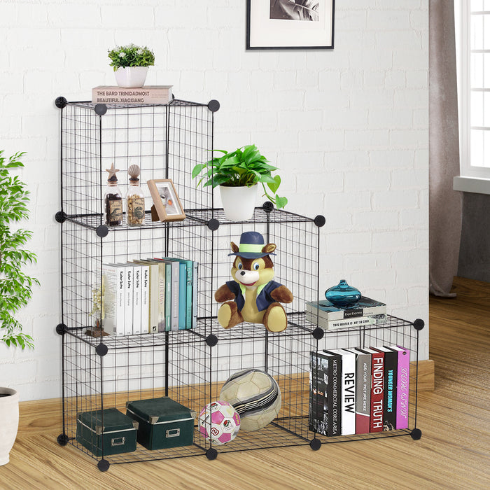 6-Cube Metal Wire Storage Rack - DIY Interlocking Organizer for Living Room, Display Shelves - Ideal for Space-Saving & Clutter-Free Environment